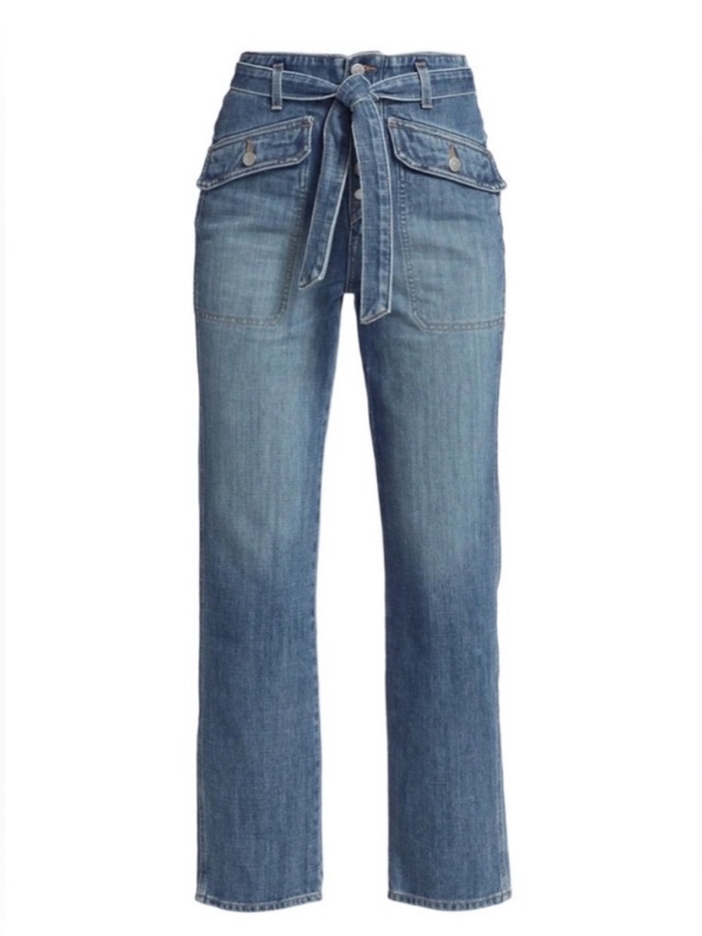 Veronica Beard Rinley Cropped Straight Leg High Rise Jeans front pockets belted